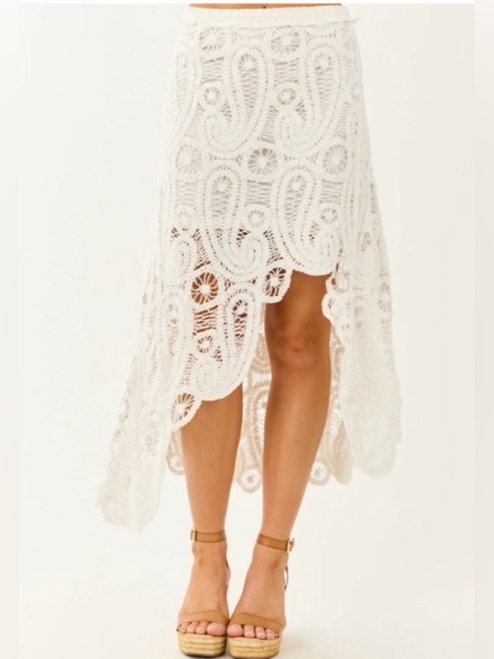 POL Crochet Lace High Low Maxi Skirt
Ivory Boho One Size NWT